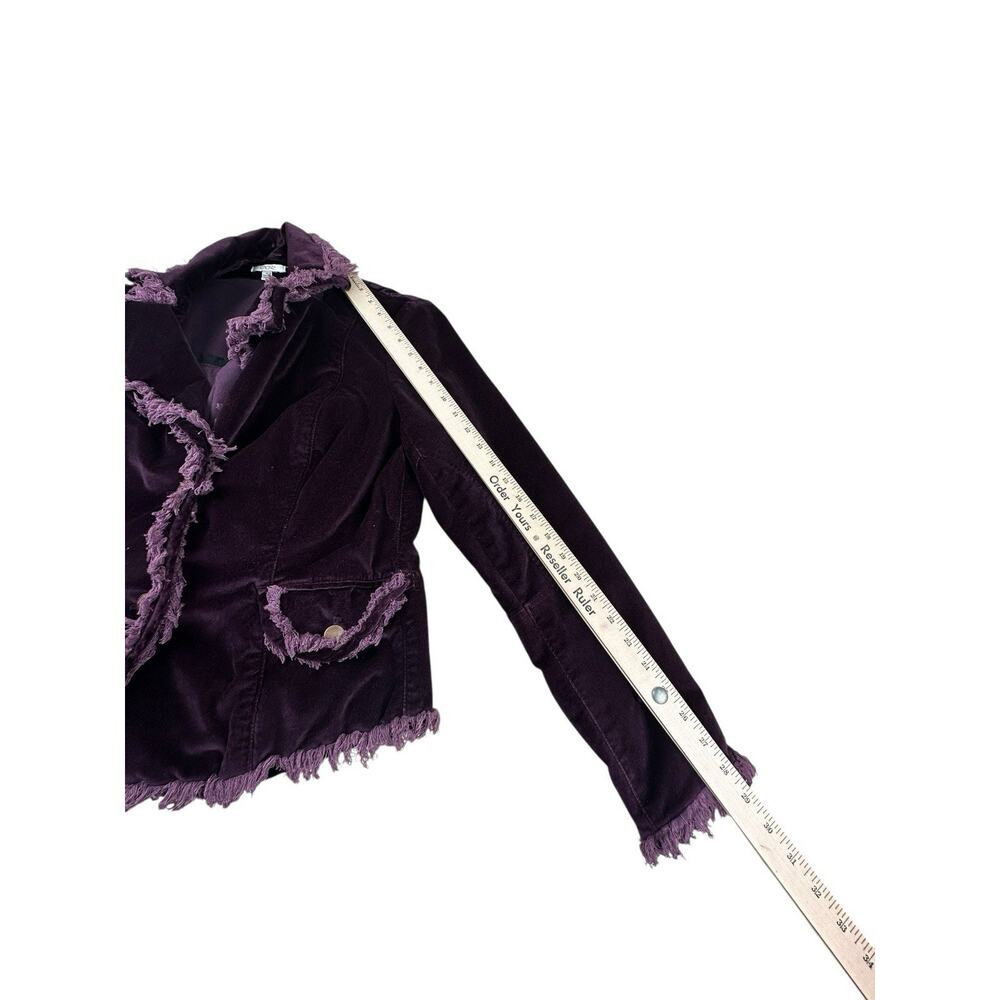 Vintage Cache Purple Velvet Blazer Jacket Fringe Trim Boho Y2K Statement Sz 12 - Picture 6 of 11